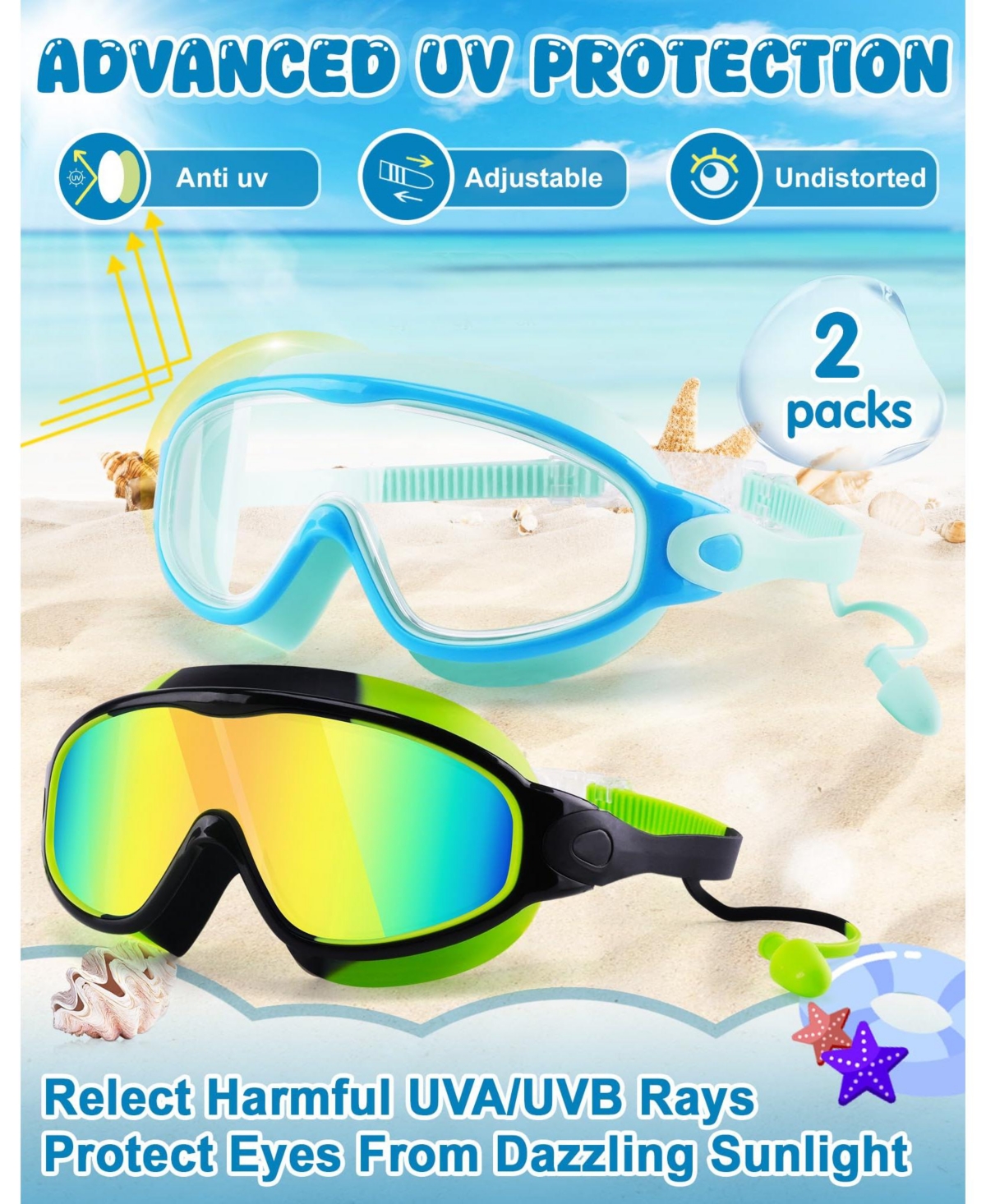 Gnuadz Swimming Goggles Anti Fog Uv Protection Mirror Lens 2Pack