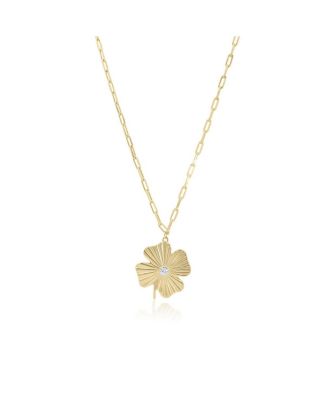 Fluted Lucky Clover Paperclip Necklace 14K Gold-Plated Sterling Silver