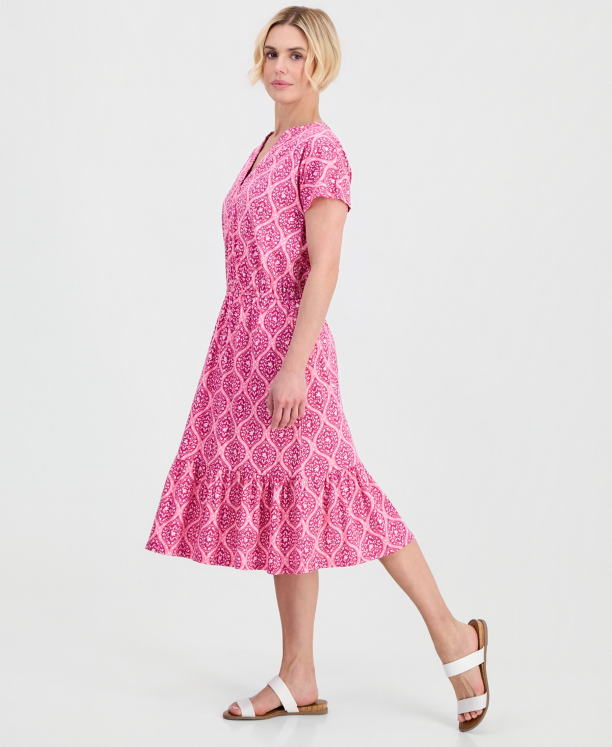 Style & Co Petite Printed V-Neck Midi Dress, Macy's Exclusive