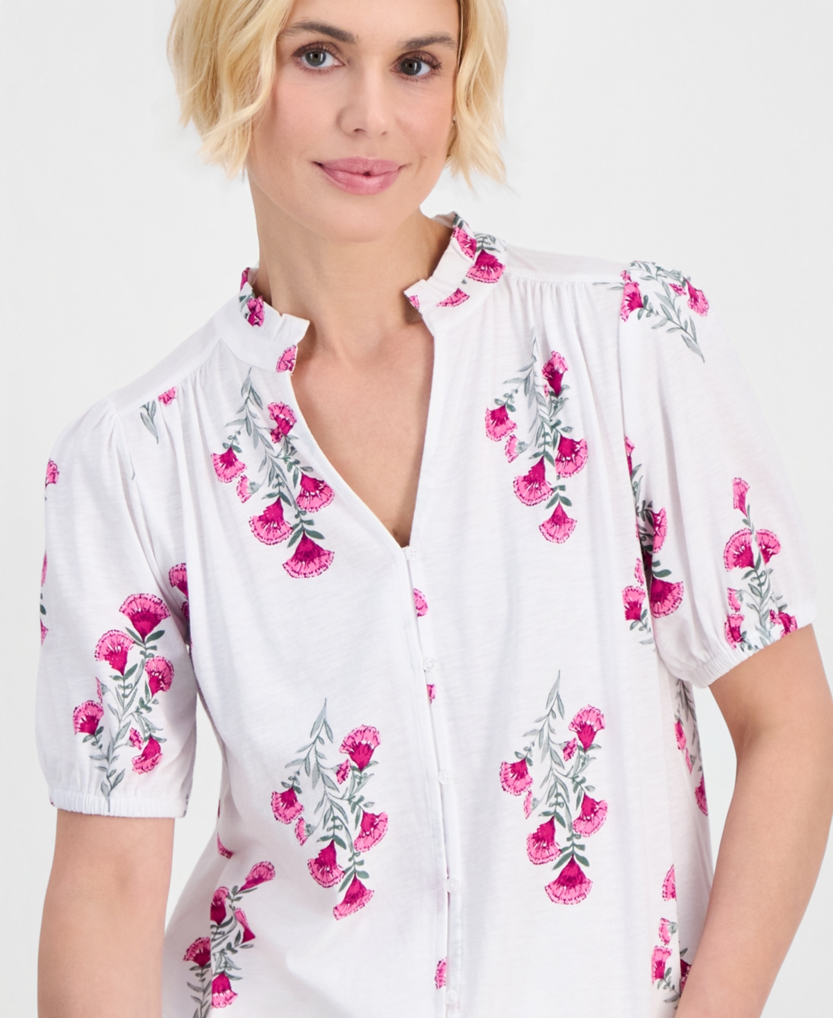 Style & Co Petite Floral-Print Puff-Sleeve Top, Macy's Exclusive