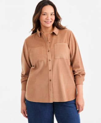 Plus Size Long-Sleeve  Corduroy Overshirt