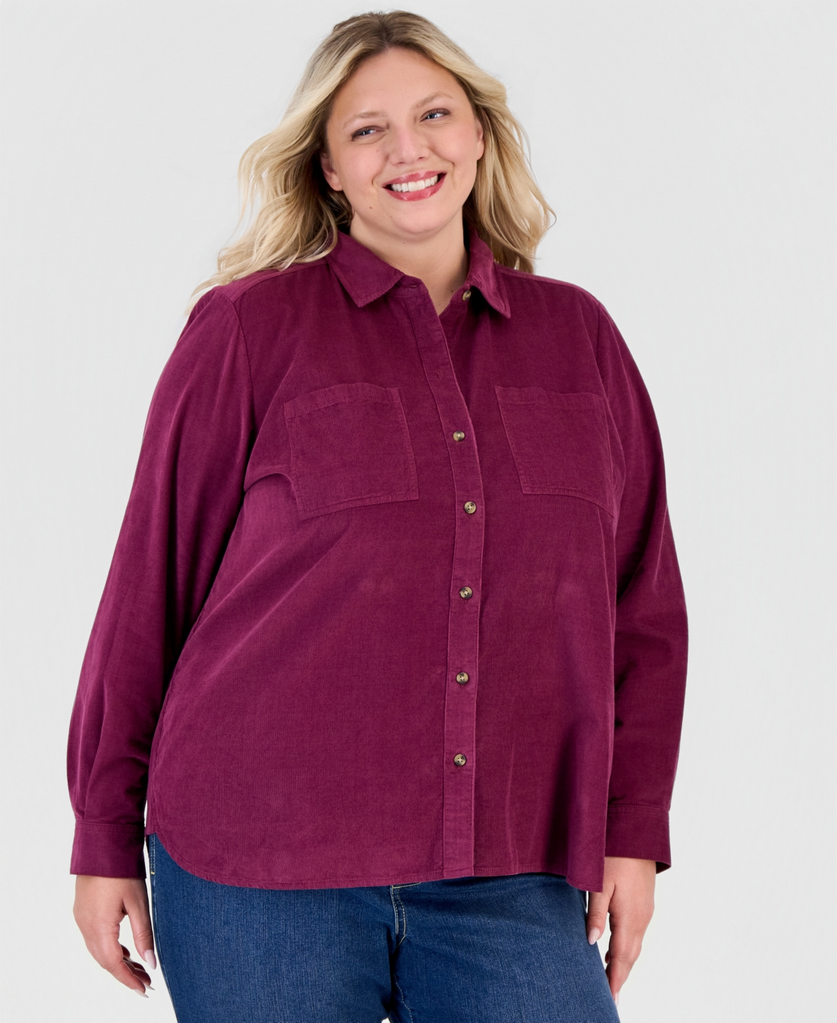 Style & Co Plus Size Long-sleeve Corduroy Overshirt, Macy's Exclusive In New Brickberry