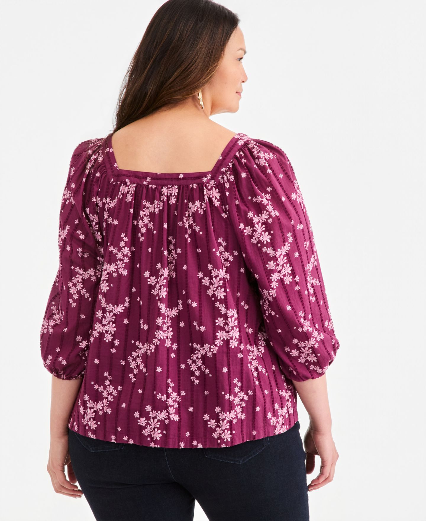 Женский топ Style & Co Printed Square-Neck Cotton Top, цвет: С принтом, вариант 1 — фото 4