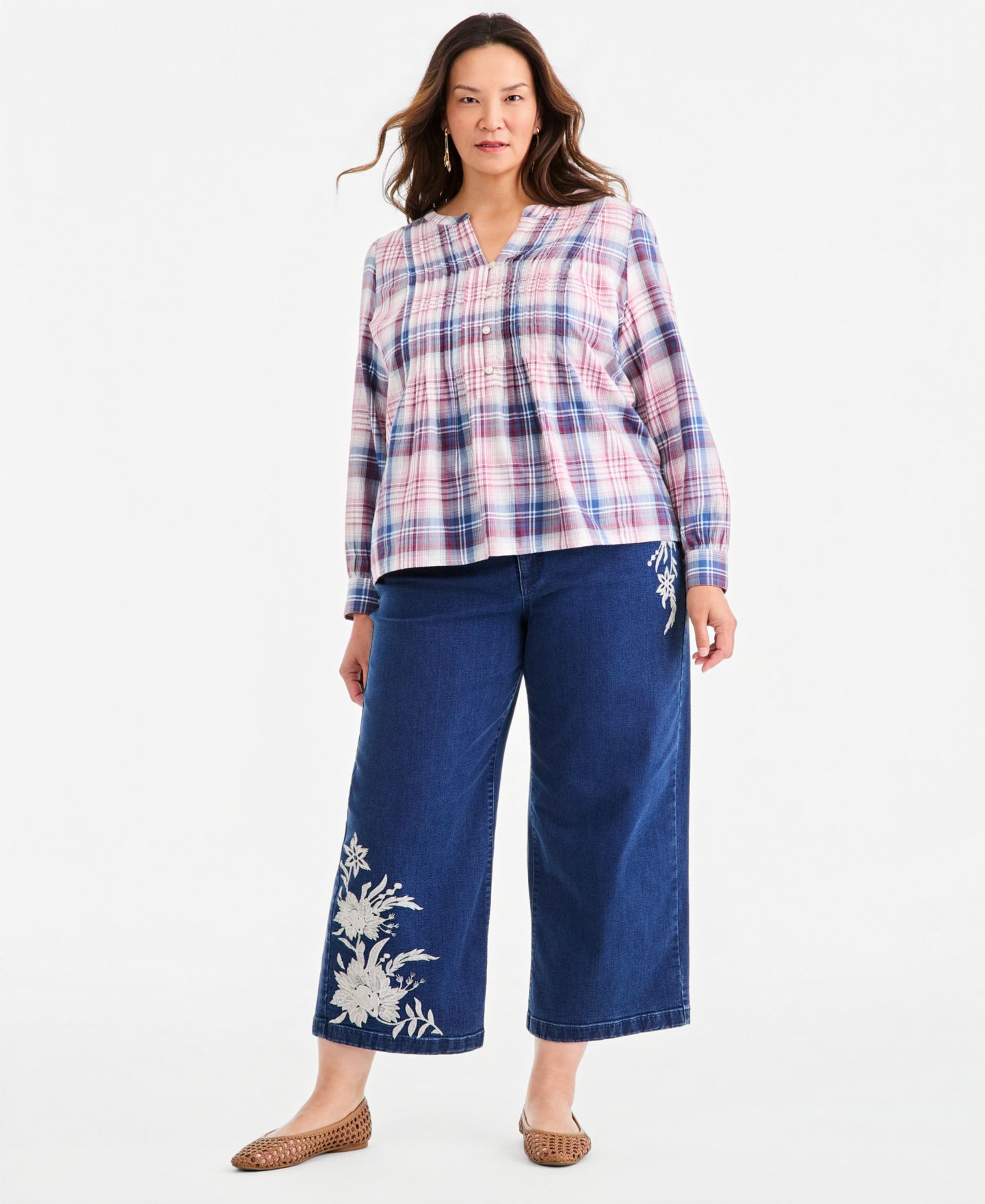 Женский топ Style & Co Plus Size Plaid Pintuck Long-Sleeve, цвет: Клетчатый — фото 2