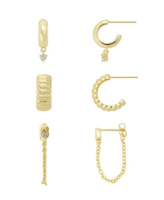 Cubic Zirconia Fashion Hoop Earring Trio Set