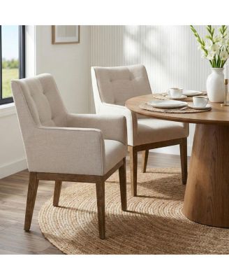 Upholstered Dining Arm Chairs Set of 2, High Back, Solid Wood