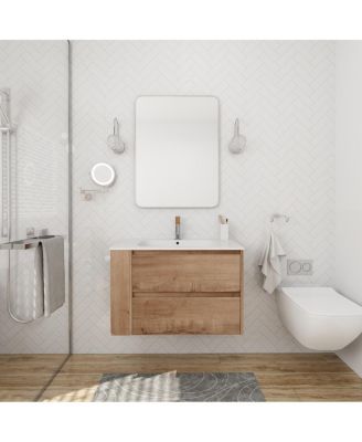  Wall Mounted Bathroom Vanity with Gel Sink, Soft Close Drawers, Adjustable Side Shelf for Small Bathroom