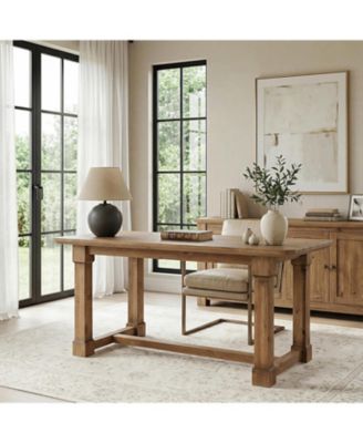 63" Solid Wood Executive Desk, Thick Wooden Office Computer Desk, Rustic Farmhouse Workstations Writing Conference Table