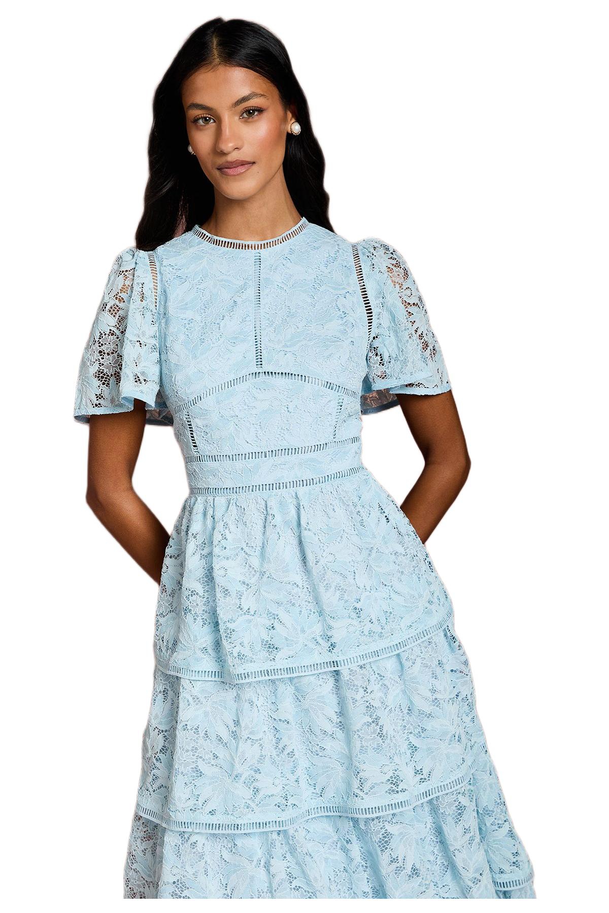 Coast Women's Flutter Sleeve Tiered Midi Dress