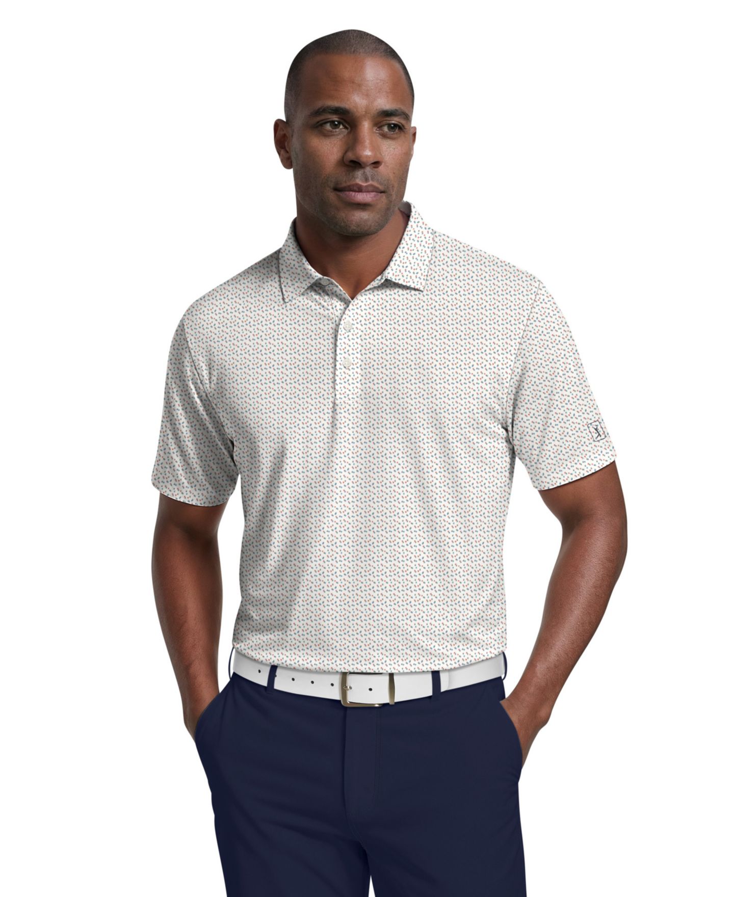 Мужское поло PGA TOUR Confetti Print Golf Polo Shirt, цвет: Яркий белый — фото 1