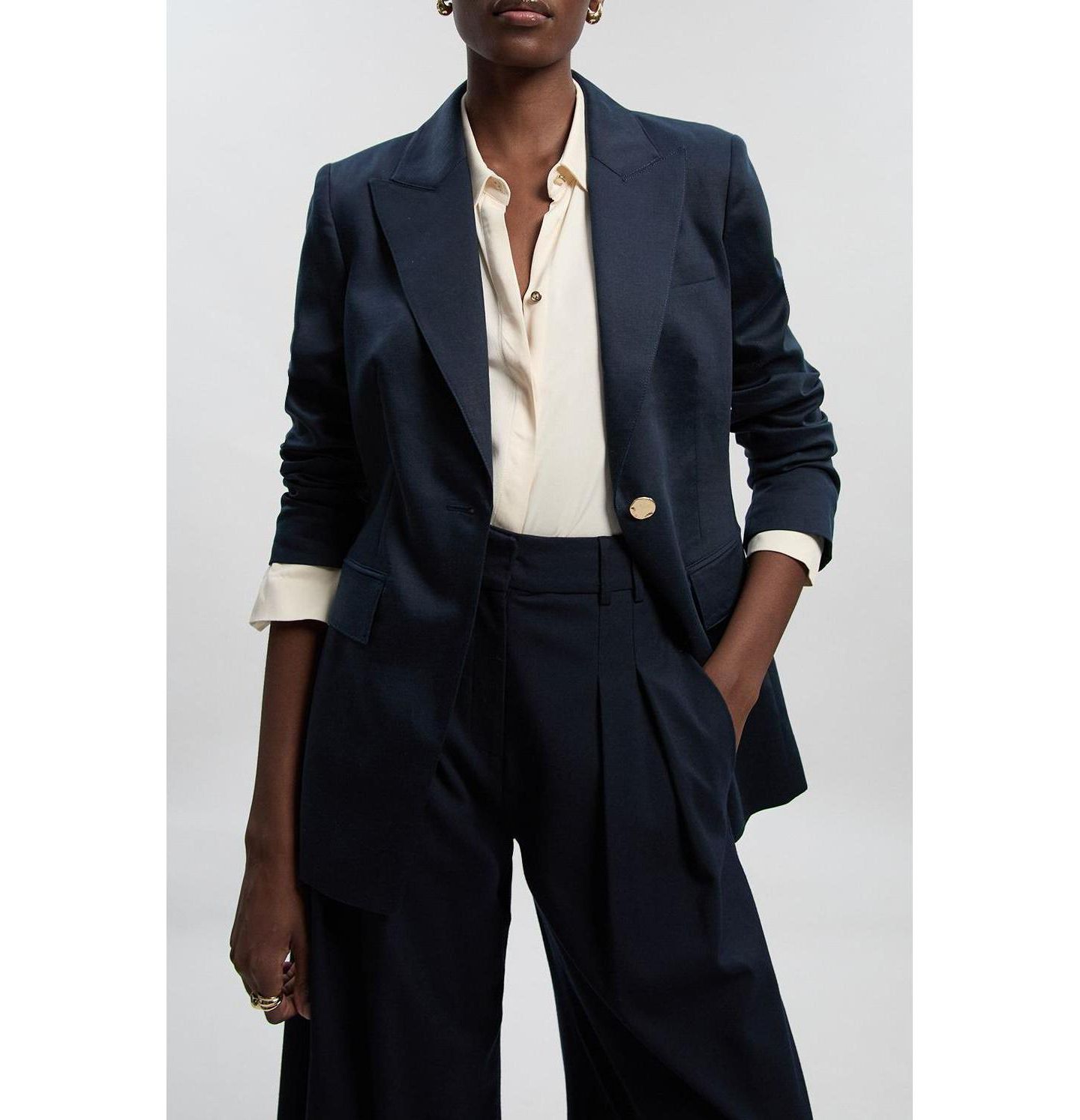 Женский пиджак Karen Millen Tailored Linen Single Breasted Blazer, цвет: Тёмно-синий — фото 5