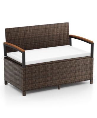 Outdoor Storage BenchCushion Backrest and Acacia Wood Armrests Hidden Storage