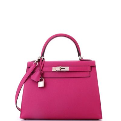 Kelly 28 Handbag Pink Epsom with Palladium Hardware