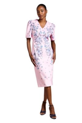 Women's Puff Sleeve Floral Cotton Pencil Dress