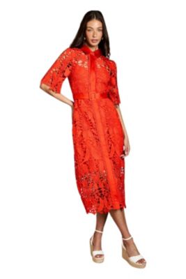 Women's Lace Short Sleeve Shirt Dress