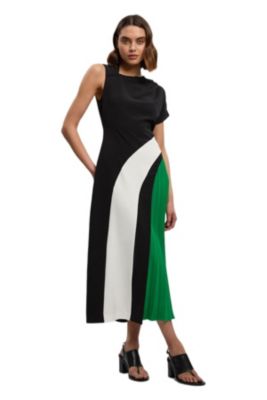 Women's Block Pleated Midi Dress