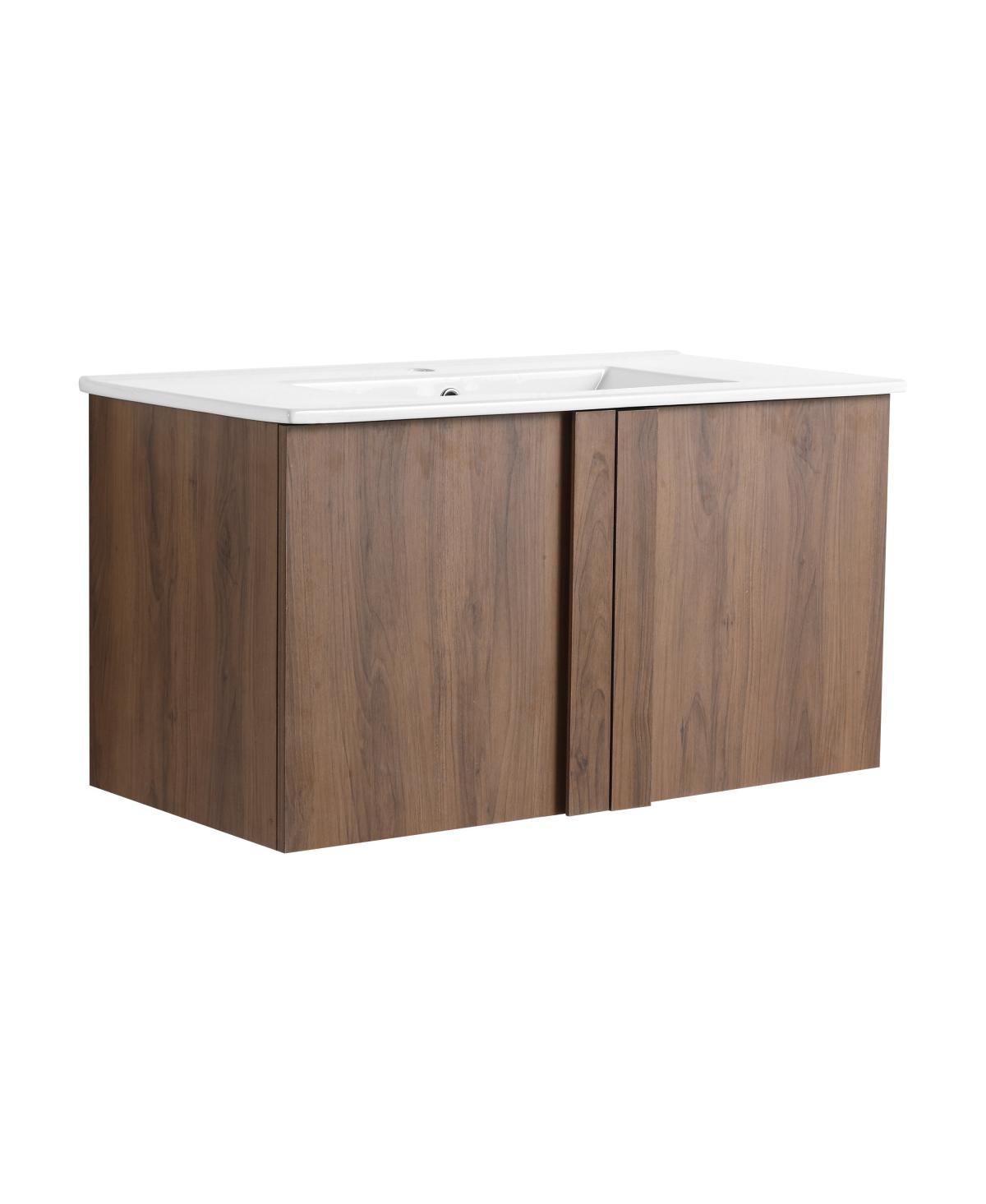 Sillysis Wall Mounted Bathroom Vanity with Ceramic Sink, Soft Close Double Doors