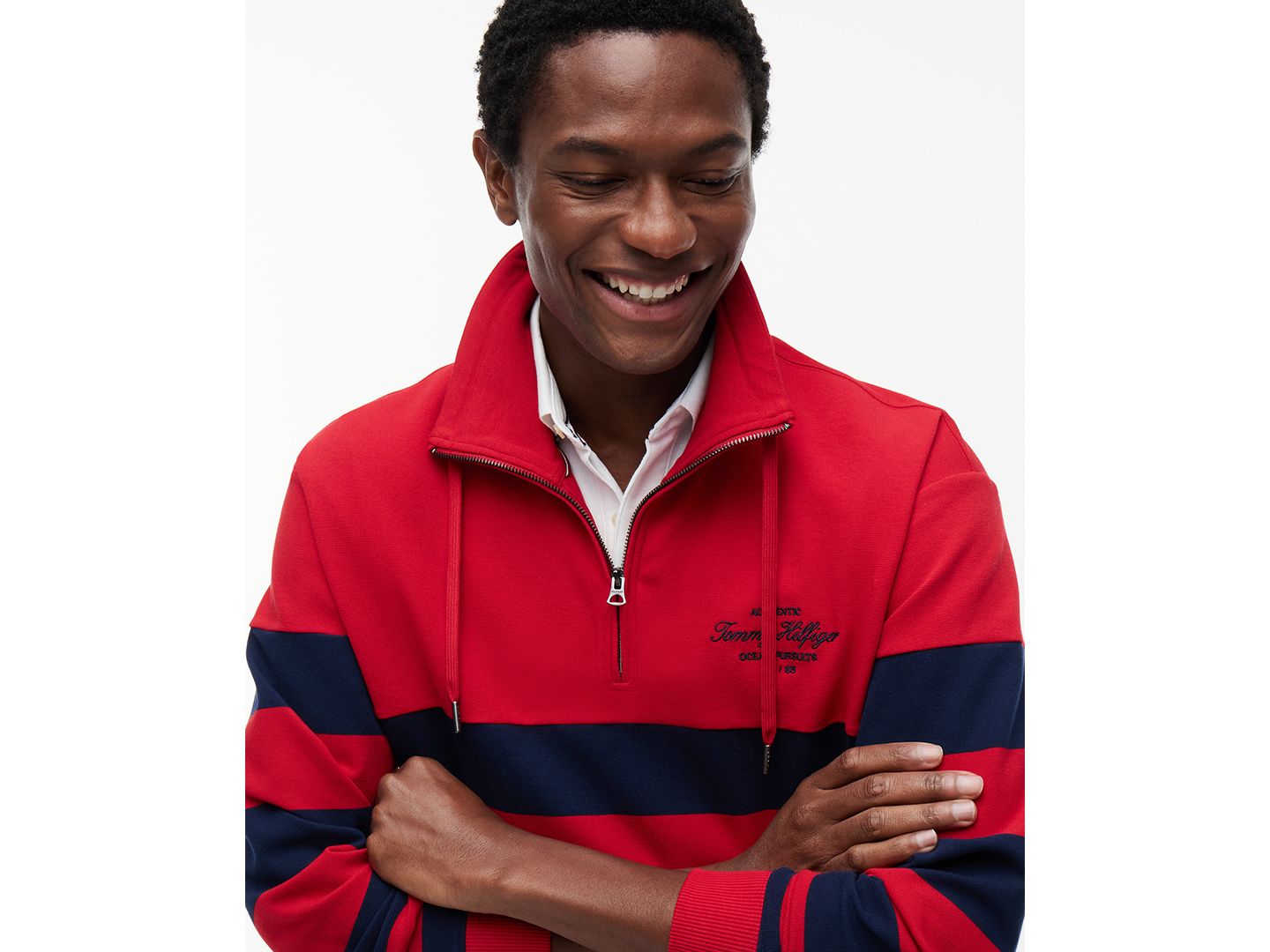Мужские толстовки Tommy Hilfiger Nautical Block Stripe Quarter-Zip, цвет: Средний красный — фото 4