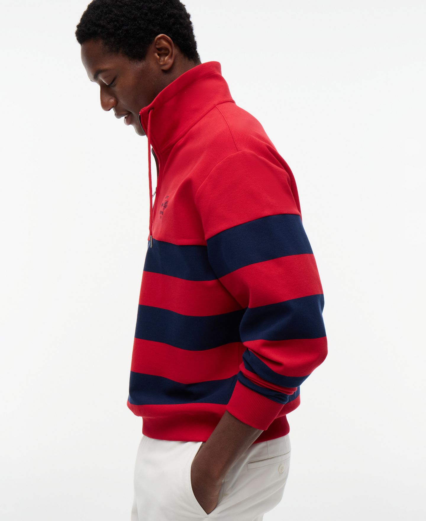 Мужские толстовки Tommy Hilfiger Nautical Block Stripe Quarter-Zip, цвет: Средний красный — фото 3