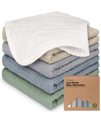 5-Pack Lyra Muslin Baby Washcloths, Large 12x12, Soft Absorbent Cotton Muslin Wash Cloths, Burp Rags, Face Cloth Towel