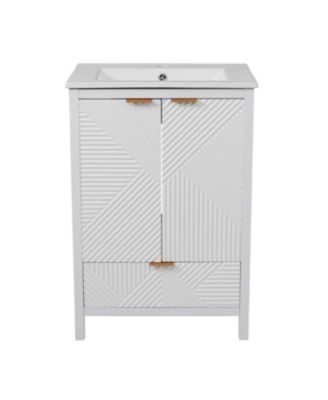 24 Inch Bathroom Vanity with Sink Modern Single Hole Faucet Textured Door Panel Drawer Pine Legs Large Storage Soft Close Hinges