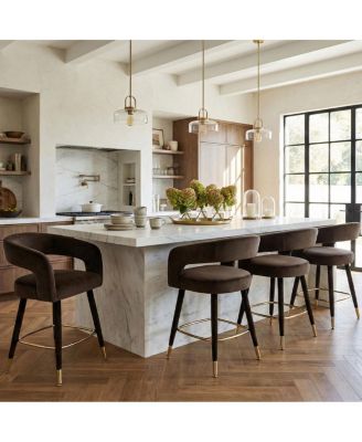 24" Counter Height Upholstered Velvet Bar Stools Set of 4, Open Back