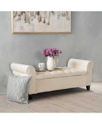 Fabric Storage Bench - Button Tufted Design, Rolled Arms and Wooden Legs for Living Room, Bedroom and Entryway