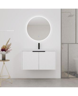 35.4 Inch Floating Bathroom Vanity with Resin Sink, Soft Close Doors, Modern Textured Panels and Ample Storage