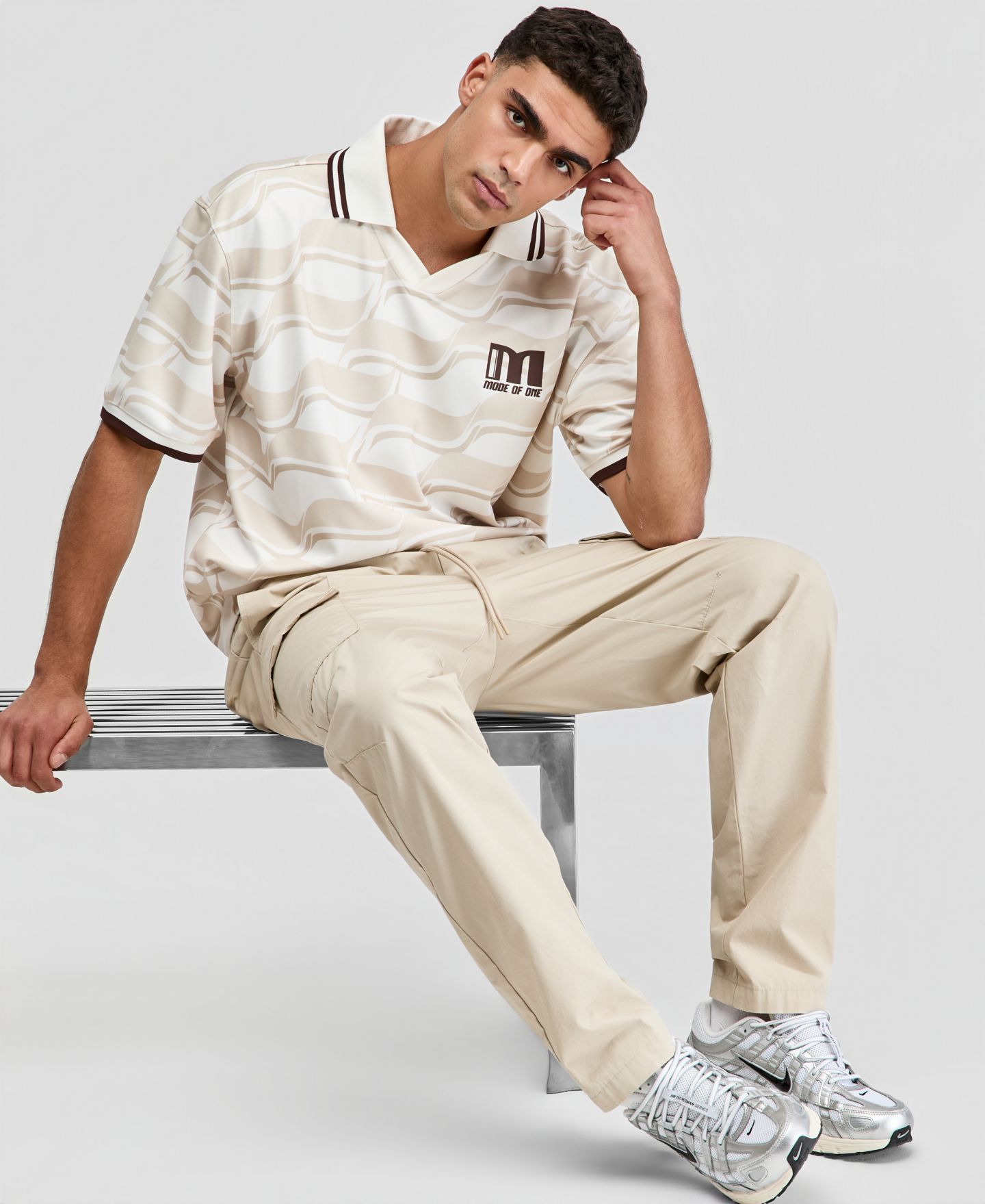 Мужское поло Mode of One Relaxed-Fit Varsity Polo Shirt, цвет: Натуральный — фото 3