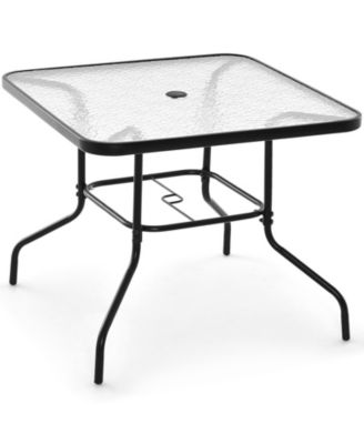 34 Inch Dining Table Square Tempered Glass Table w/ 1.5'' Umbrella Hole Outdoor