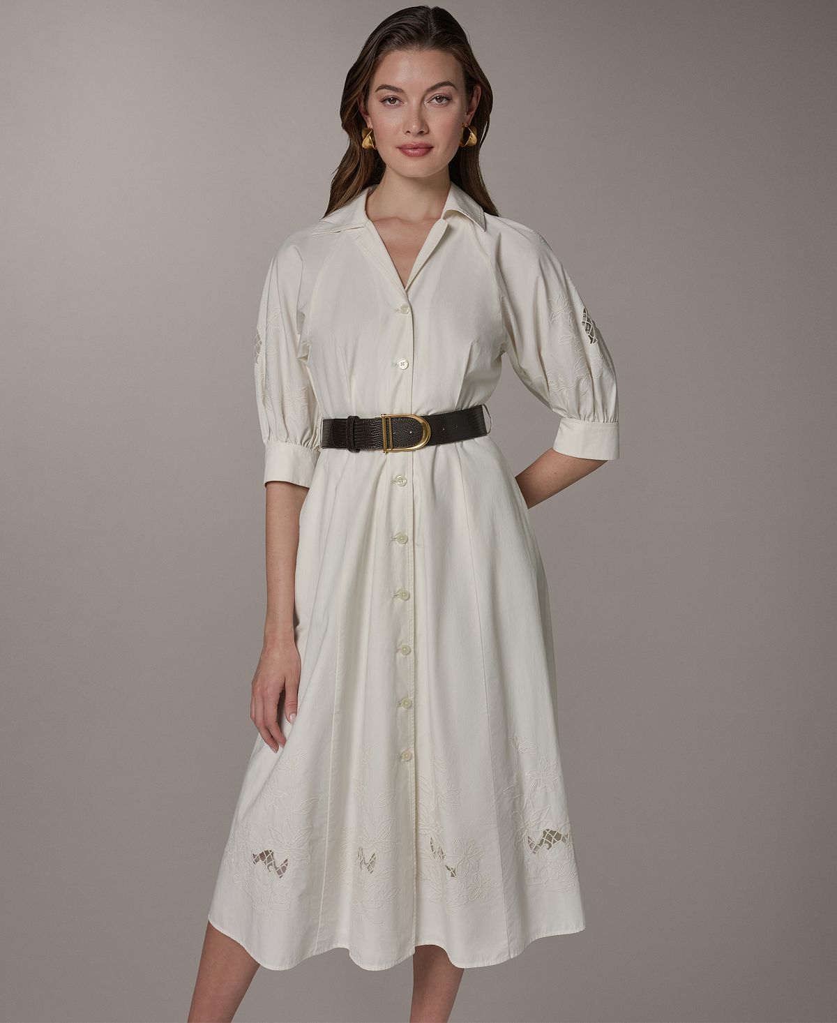 Donna Karan New York Women's Collared Belted Shirt-Dress view 4 — MAYCSS fashion products