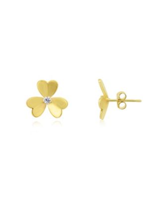 Clover Petal CZ Stud Earrings 14K Gold-Plated Sterling Silver