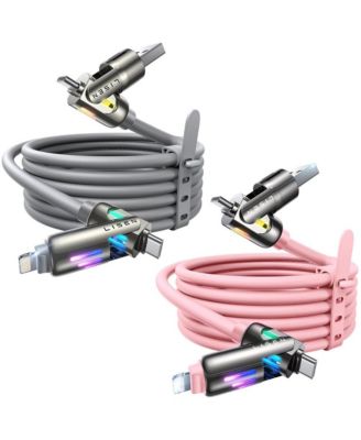  2-Pack 240W 4-in-1 Charging Cable, USB-C and Lightning Multi Charger Cable for All Devices, Fast Charging Cord for Travel, Home and Car