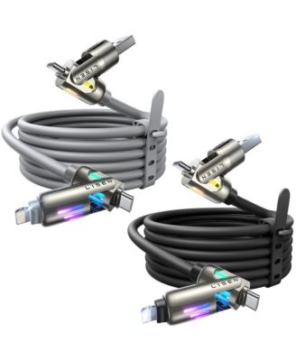 2-Pack 240W 4-in-1 Charging Cable, USB-C and Lightning Multi Charger Cable for All Devices, Fast Charging Cord for Travel, Home and Car
