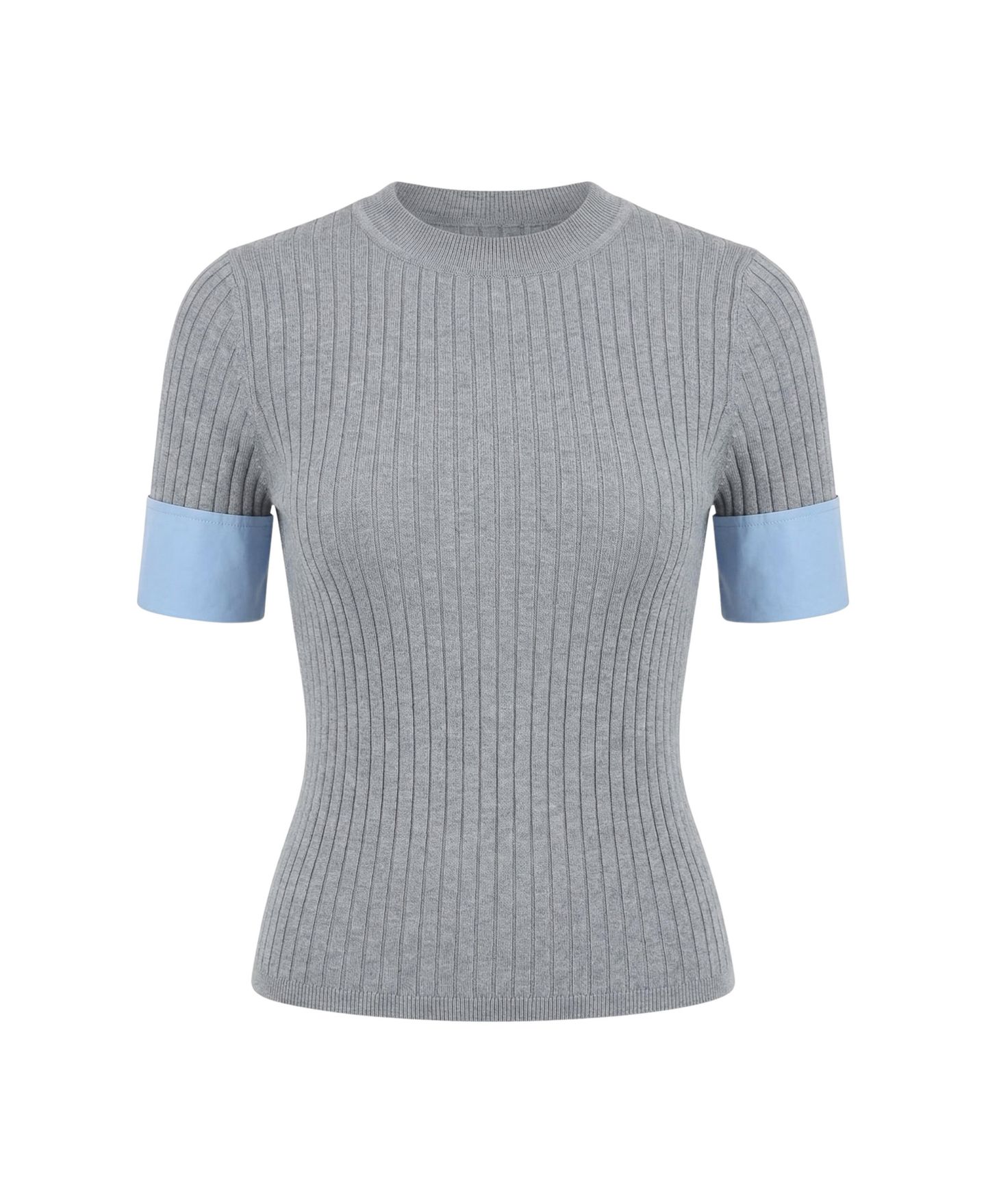 Женский топ Modenaire Ribbed Knit Contrast Cuff, цвет: Меланжевый серый / Синий — фото 4