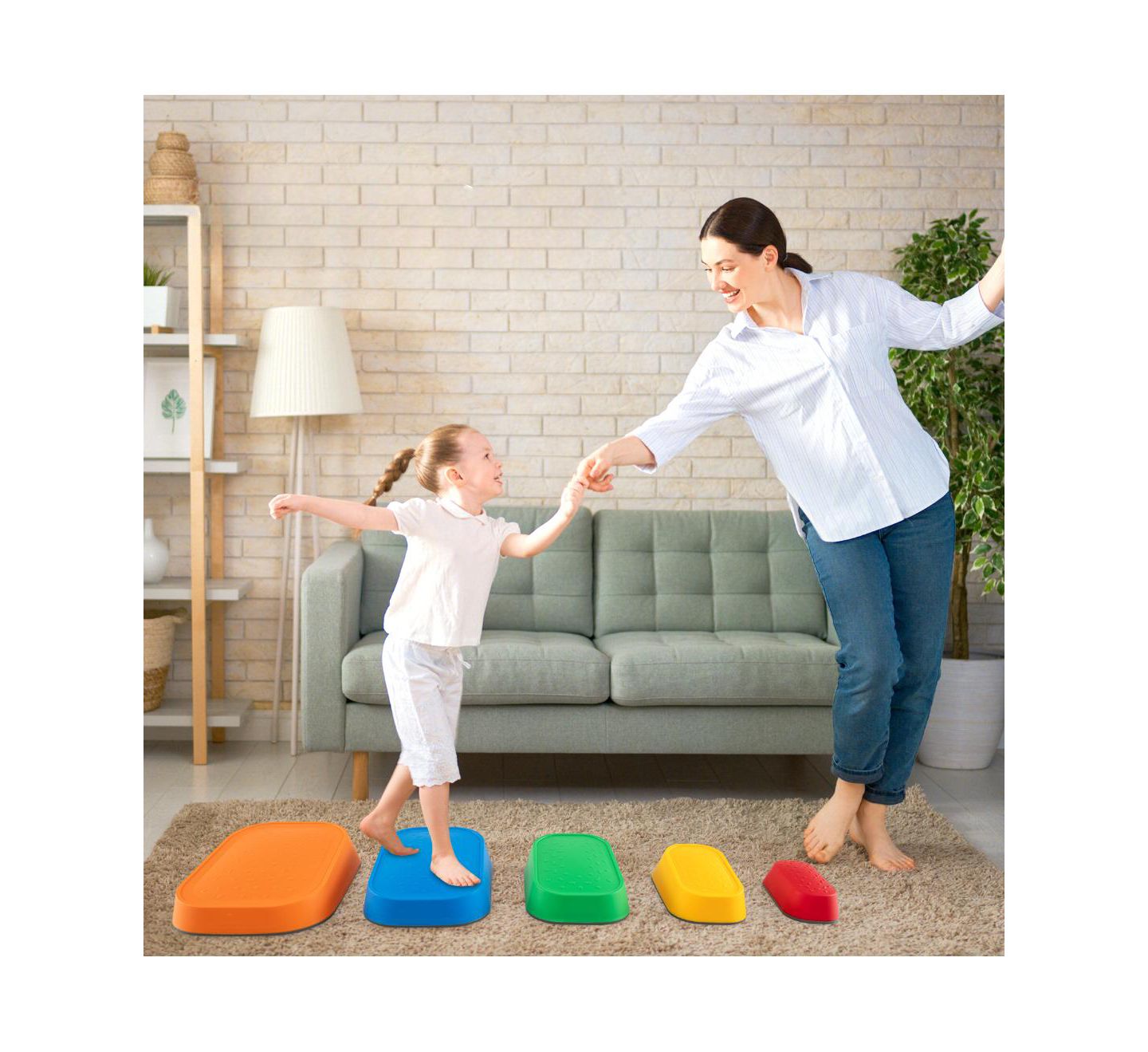 Детские конструкторы Slickblue 5 Piece Kids Stepping Stone Set, Non-Slip River Stones for Balance and Play-Multicolor, цвет: Разноцветный — фото 2