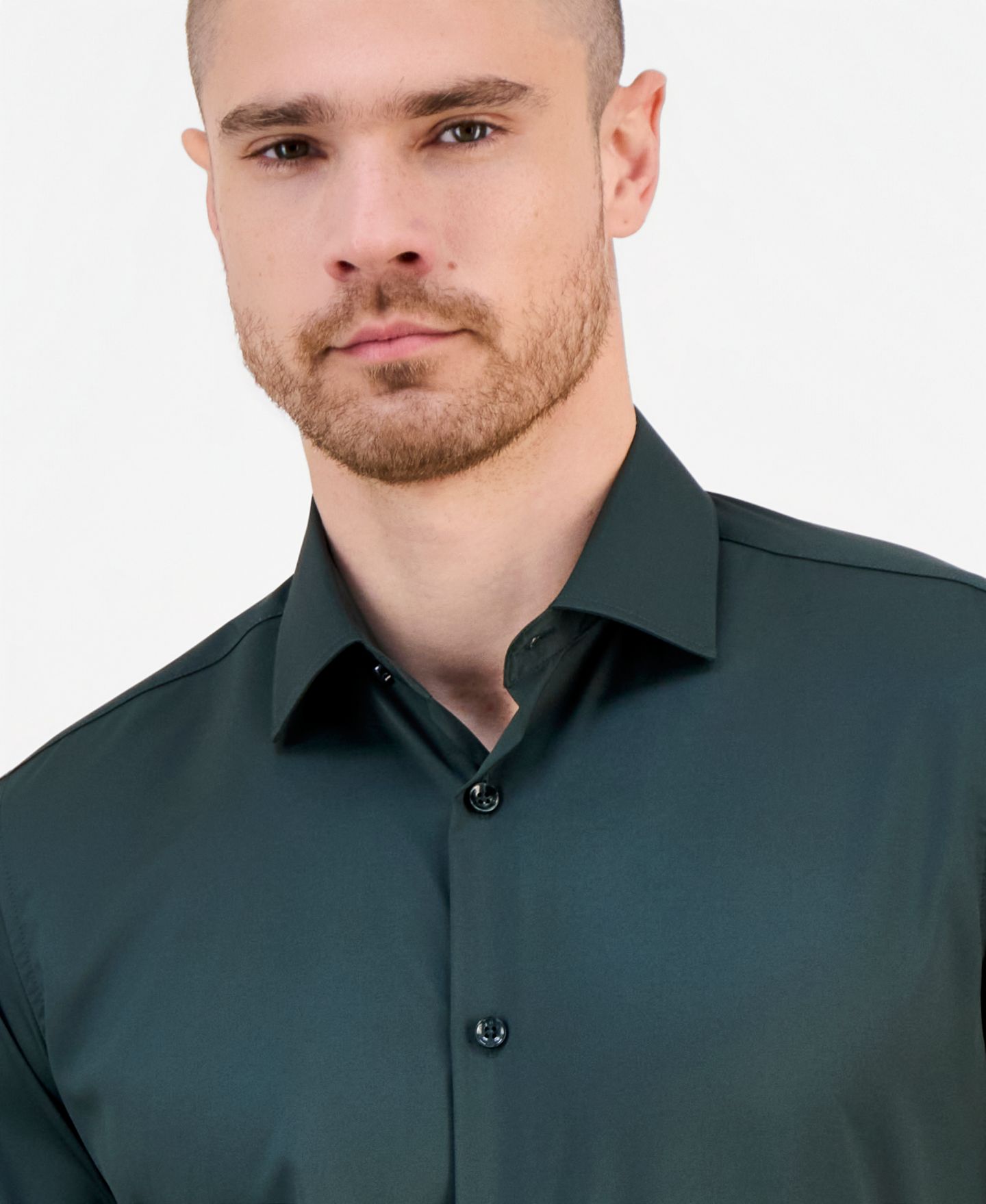 Мужская рубашка Suslo Couture Slim-Fit Solid Four-Way Stretch Dress Shirt, цвет: Тёмно-зелёный — фото 3