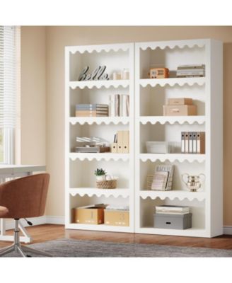 5-Tier Open Bookcase, 70-Inch Tall Bookshelf with Scalloped Edges