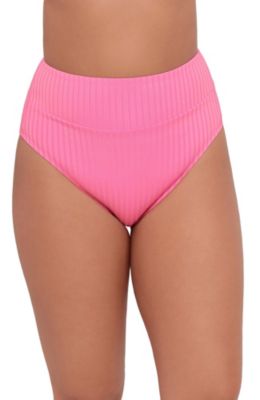 Women's Smoothing and Sculpting Ribbed Banded High-Waist Swimsuit Bikini Bottoms