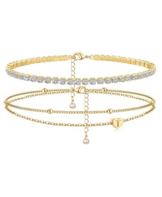 Gnuadz Initial Anklet Women Heart Cz Bead Layered - Gold t 42$