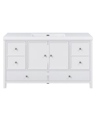 60 Inch Bathroom Vanity with Separate Sink Modern Large Storage Cabinet Soft Close Doors 4 Drawers Freestanding Bathroom Vanity