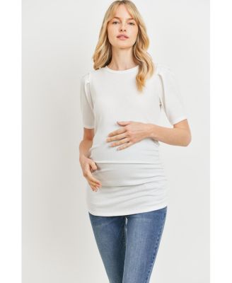 Maternity Ribbed Ruched Short Sleeve Puff Top