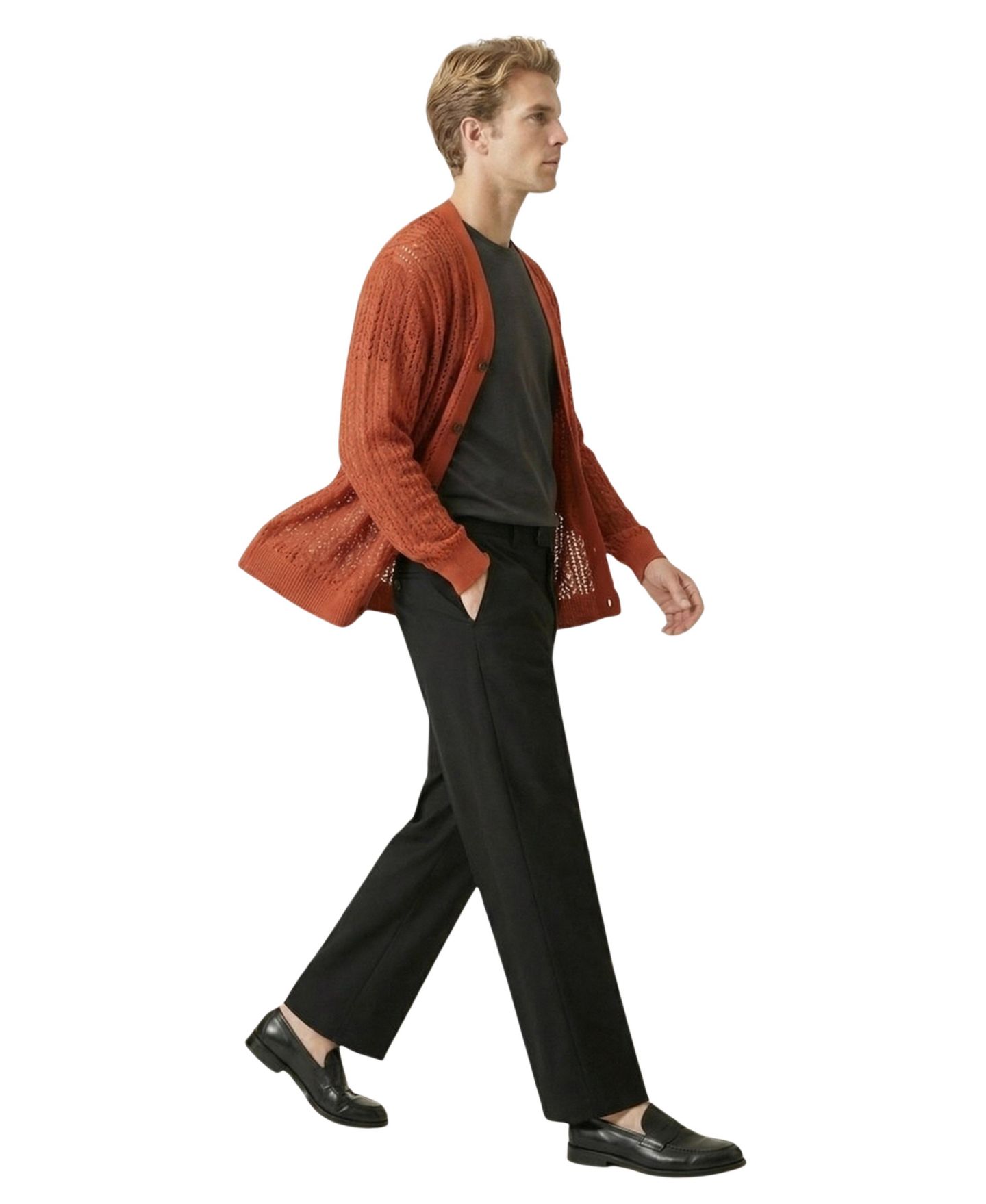 Мужской кардиган Modenaire Open-Knit Button-Front Textured — фото 3
