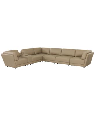 Versa 7-Piece L-Shape Leather Sectional Sofa with Console