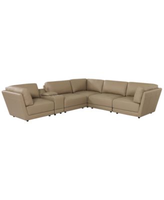 Versa 6-Piece L-Shape Leather Sectional Sofa with Console