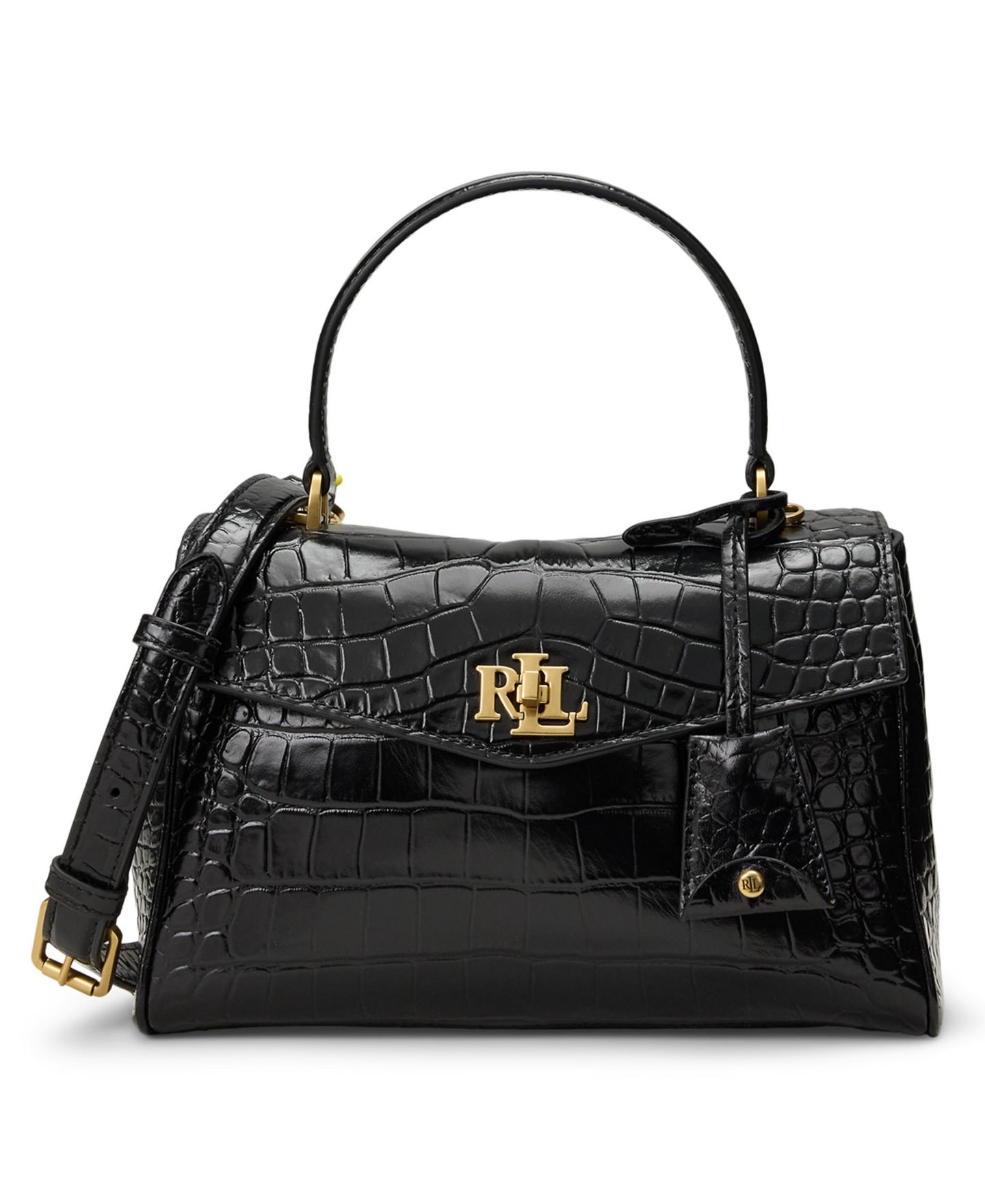 Женская сумка Lauren Ralph Lauren Farrah Croc-Embossed Small Soft Satchel, цвет: Чёрный — фото 1