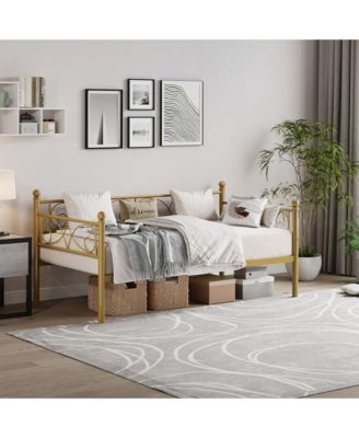 Metal Daybed Frame with Curved Flower Design, Metal Slat Support, Underbed Storage, No Box Spring Needed