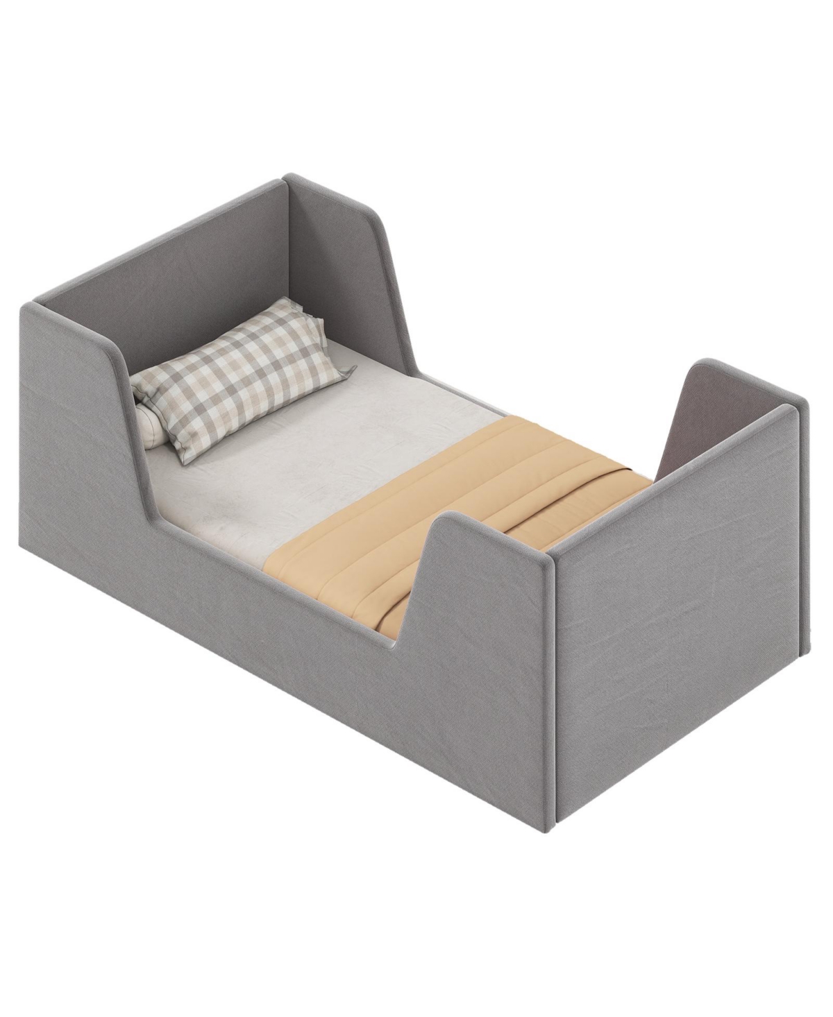 Slickblue Toddler Bed Frame Velvet Upholstered with Safety Rails
