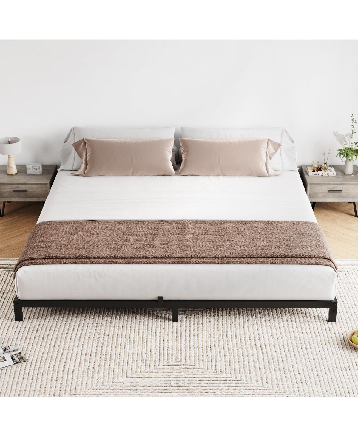 Homfan 6 Inch Metal Platform Bed Frame with Under-Bed Storage, Headboard Mount Holes, No Box Spring Needed