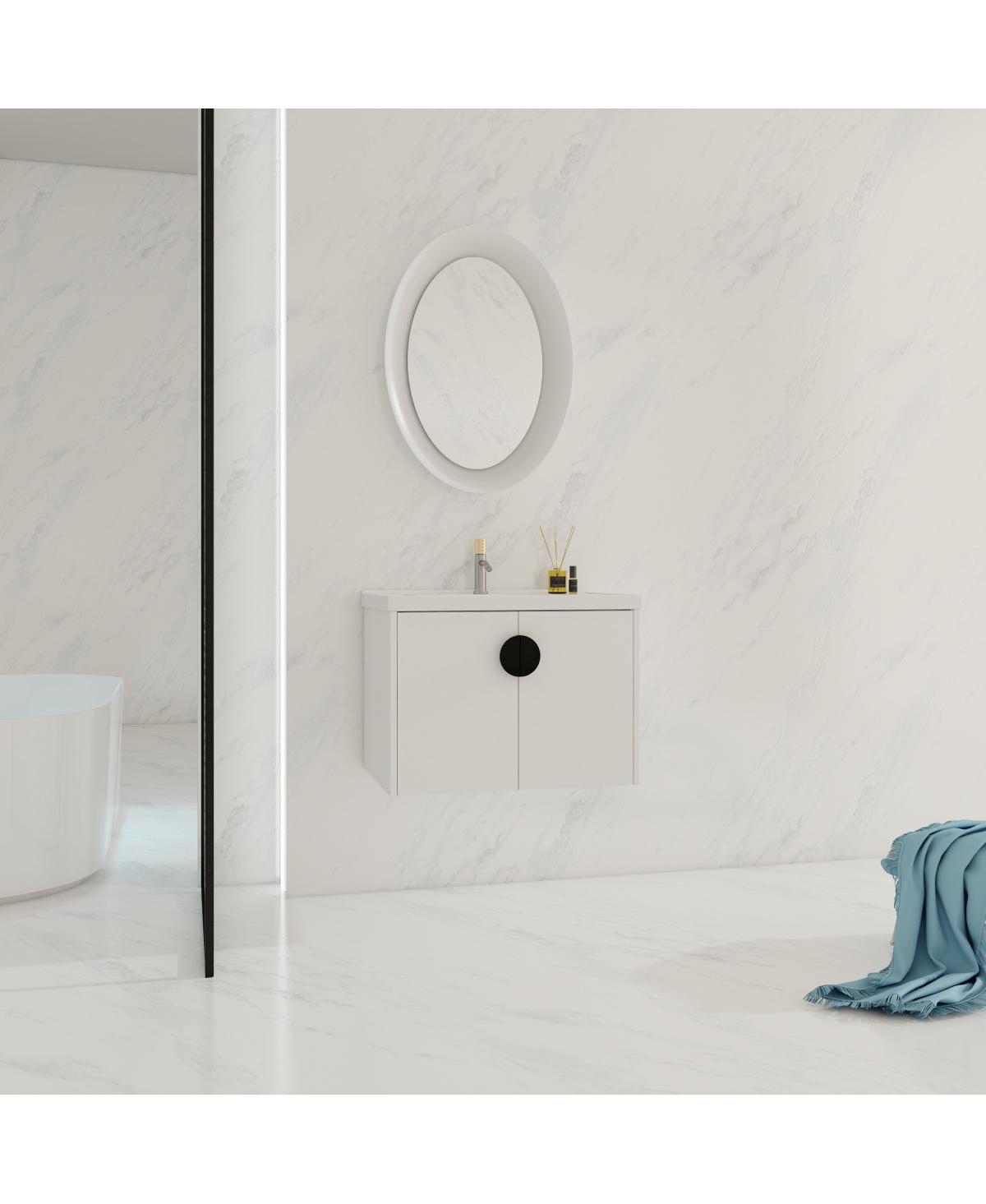 Sillysis Wall Mounted Bathroom Vanity with Ceramic Sink, Chestnut Plywood Cabinet